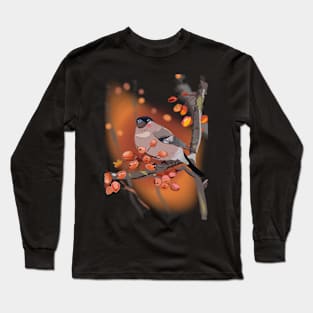 Cute Eurasian Bullfinch Bird with berries Long Sleeve T-Shirt